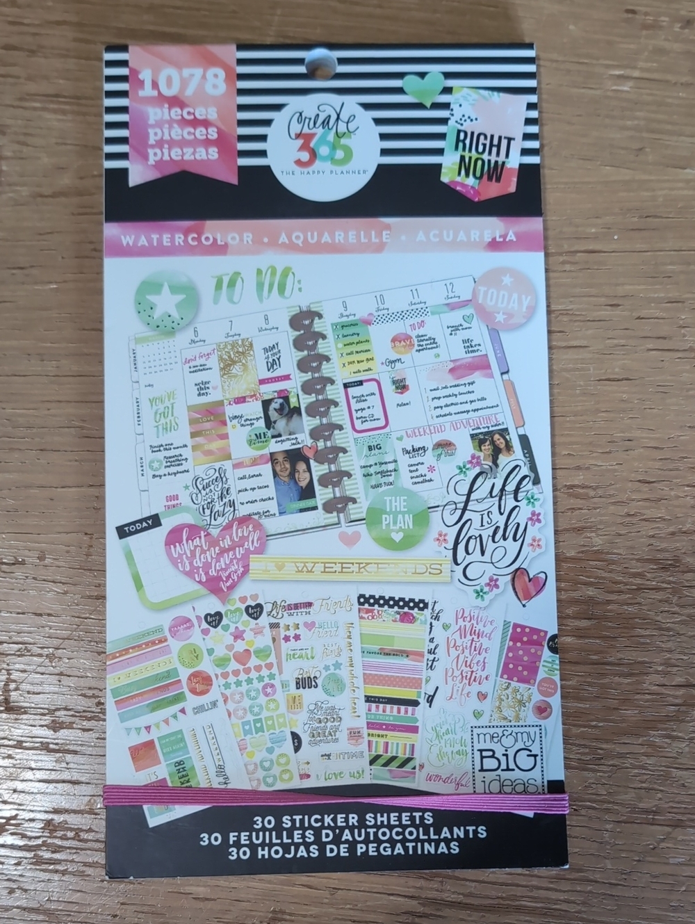 The Happy Planner Watercolor Sticker Set - Pink, Green, Blue, Gold Accents